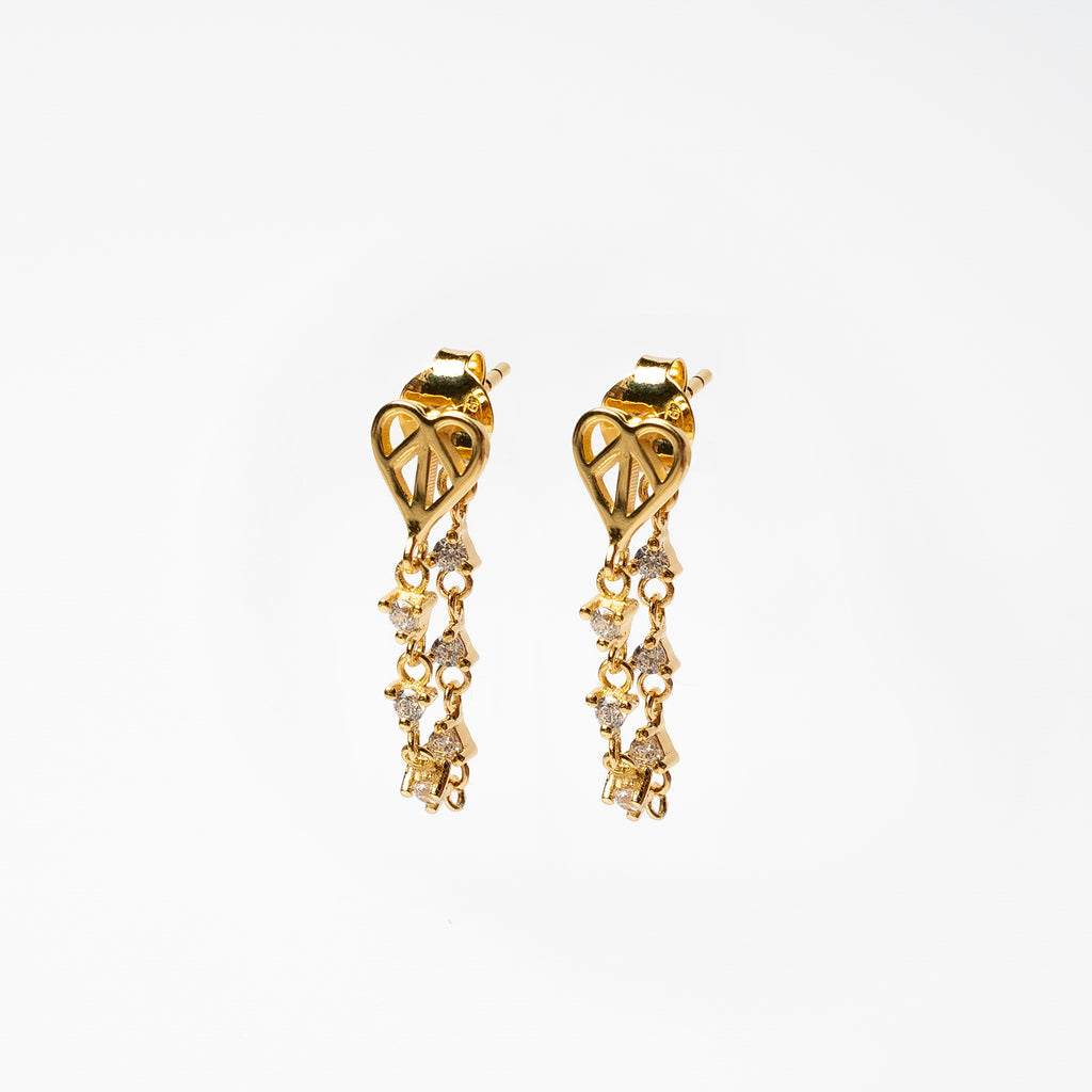 White Zircon Heart Chain Earrings