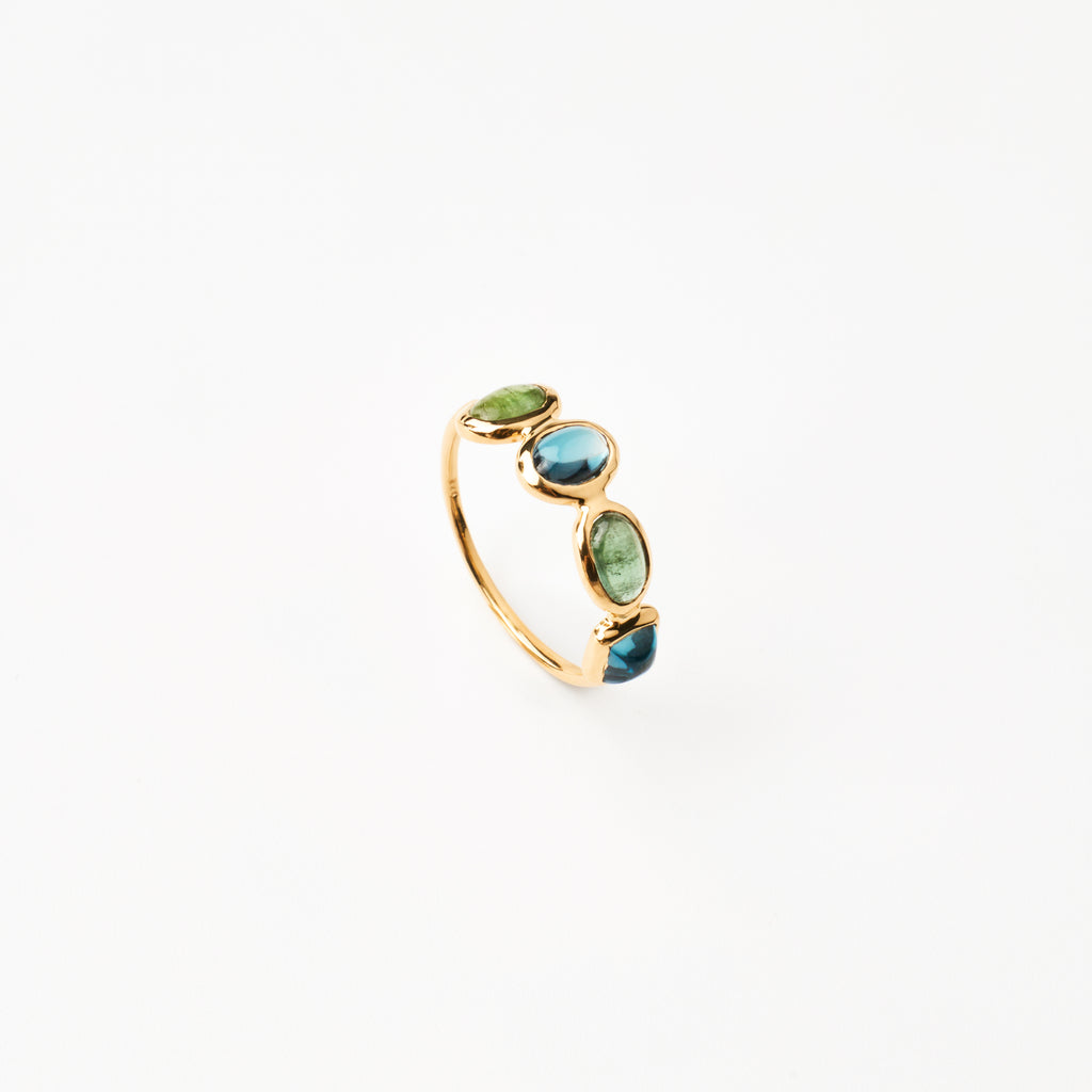 Green Tourmaline & London Blue Topaz Balance Ring