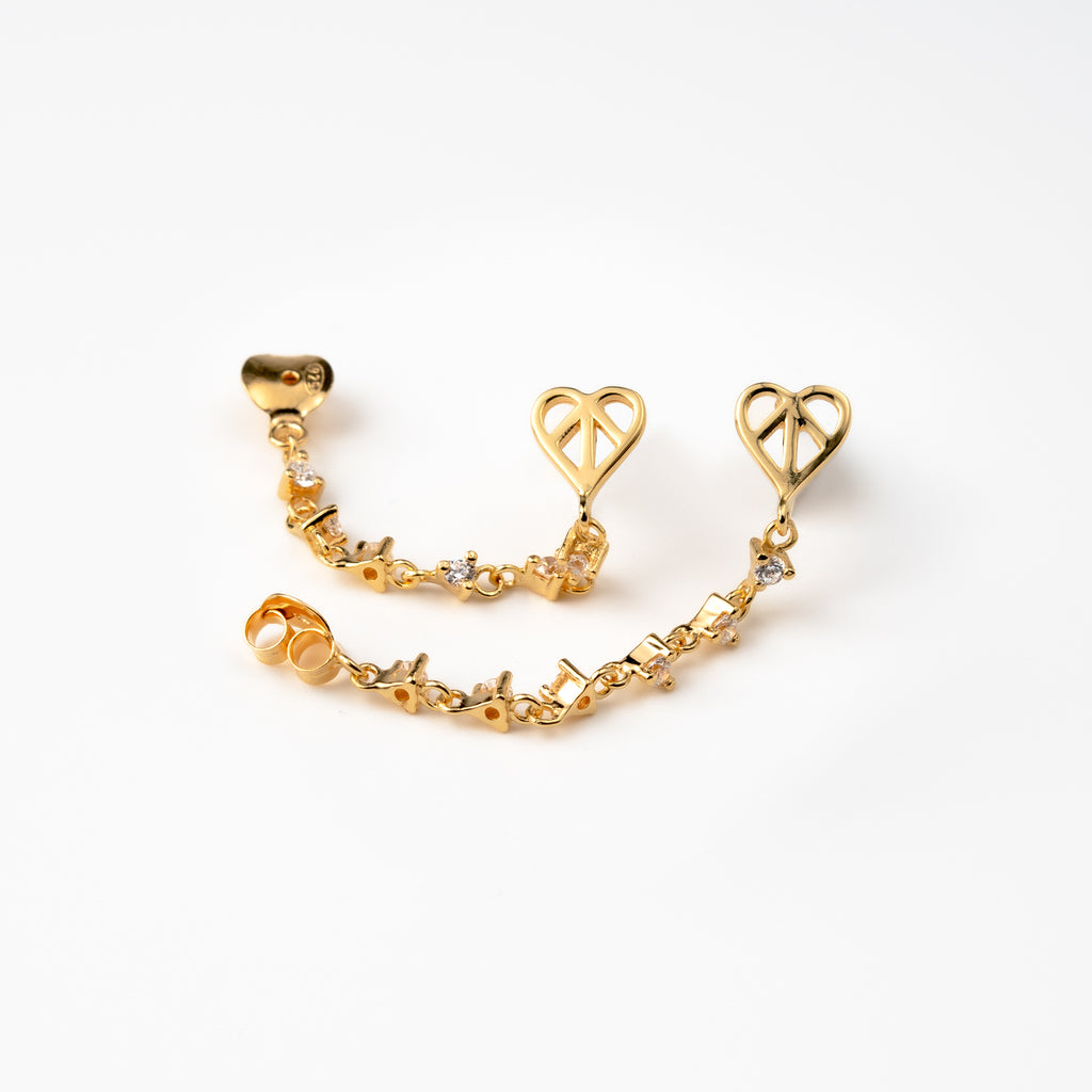 White Zircon Heart Chain Earrings