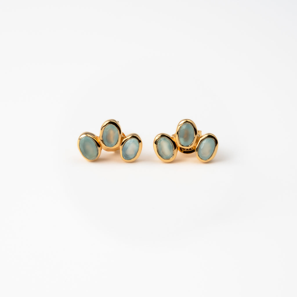 Aqua Chalcedony Trio Studs