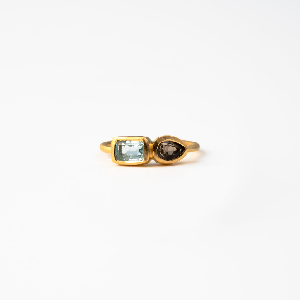 Blue Topaz & Smoky Quartz Harmony Ring