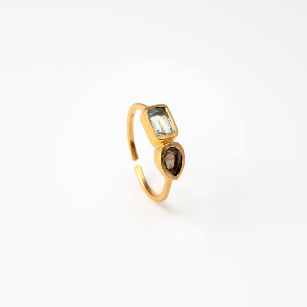 Blue Topaz & Smoky Quartz Harmony Ring