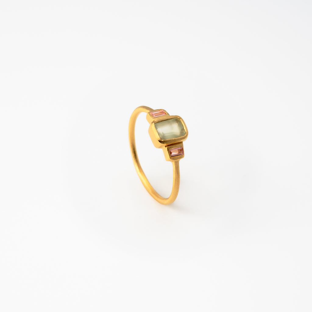 Prehnite & Pink Zircon Mosaic Ring