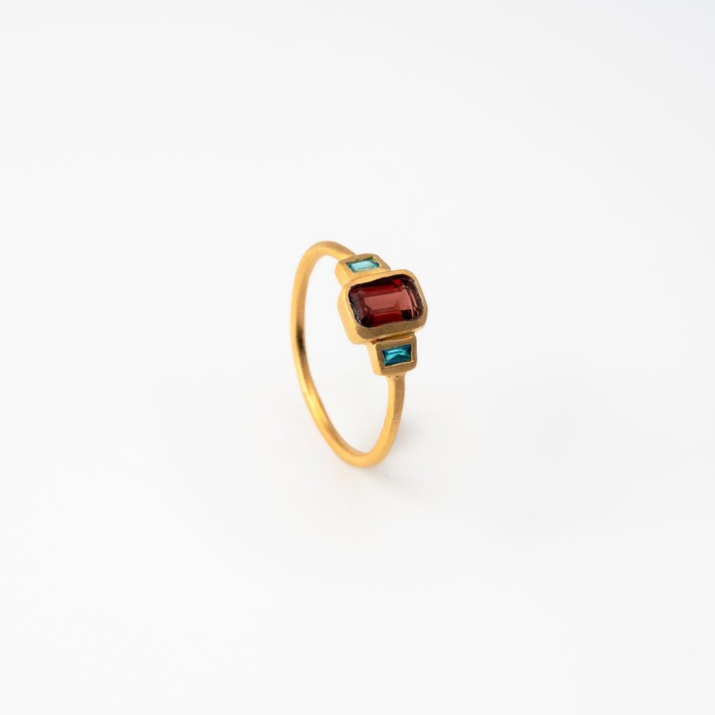 Garnet & Blue Topaz Trinity Ring