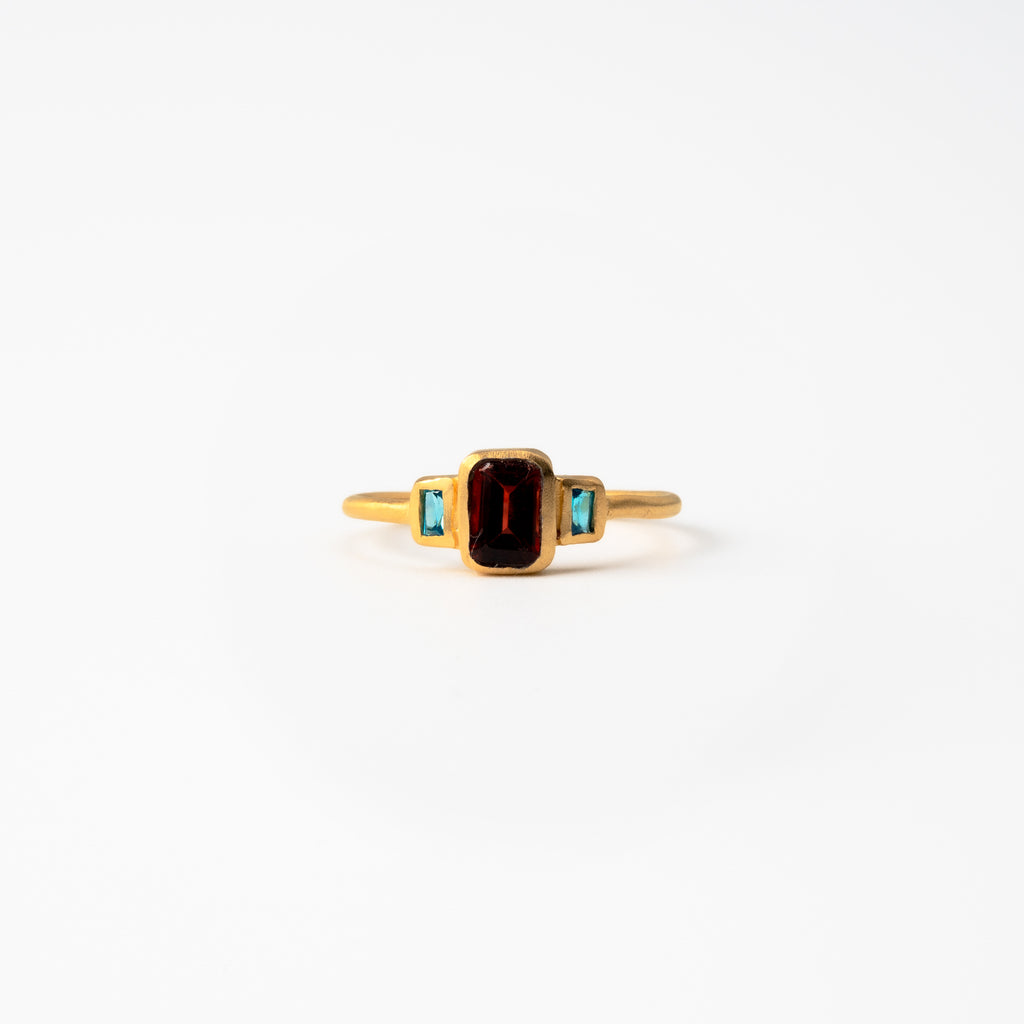 Garnet & Blue Topaz Trinity Ring