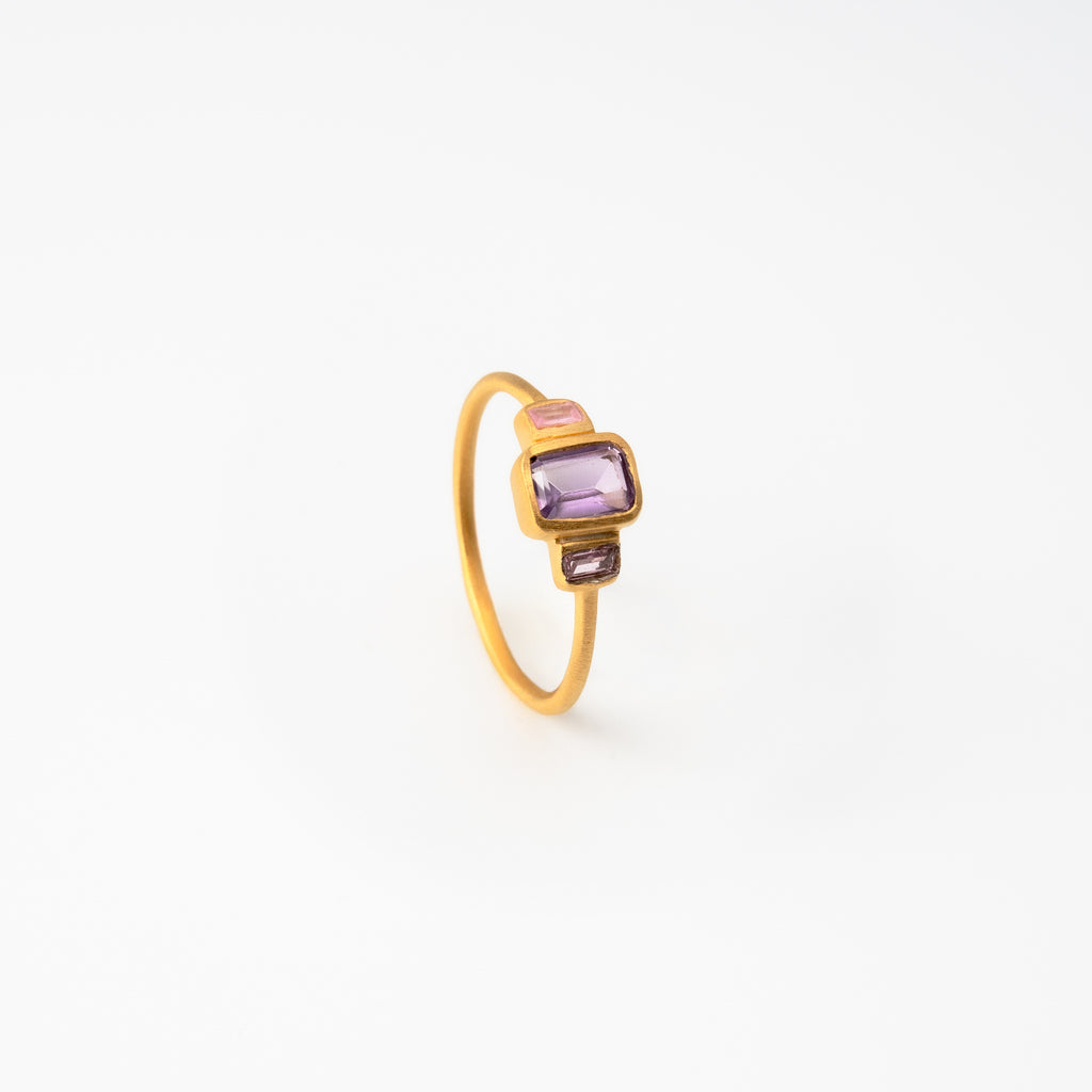 Amethyst & Pink Zircoin Trinity Ring