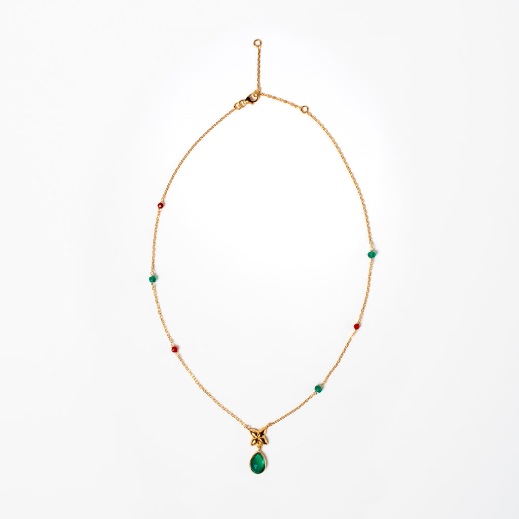 Green Onyx Teardrop Flower Necklace