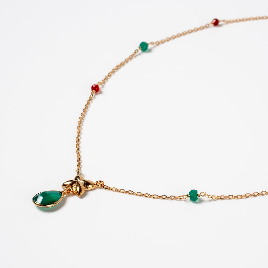 Green Onyx Teardrop Flower Necklace