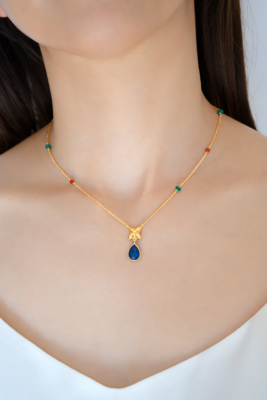Lapis Lazuli Teardrop Flower Necklace
