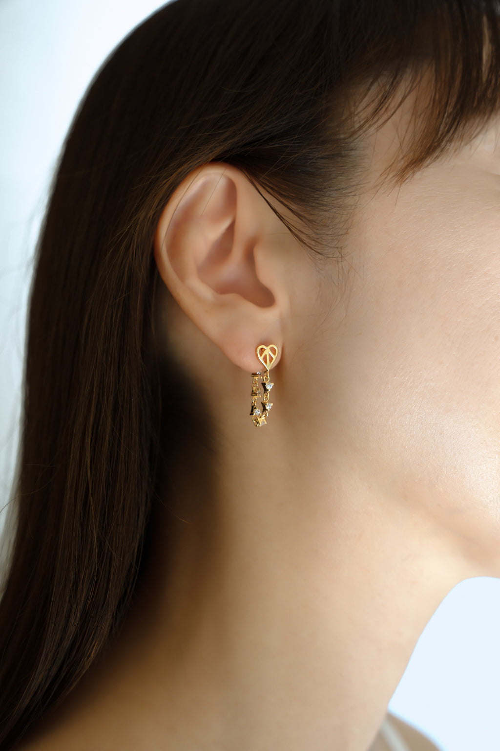 White Zircon Heart Chain Earrings