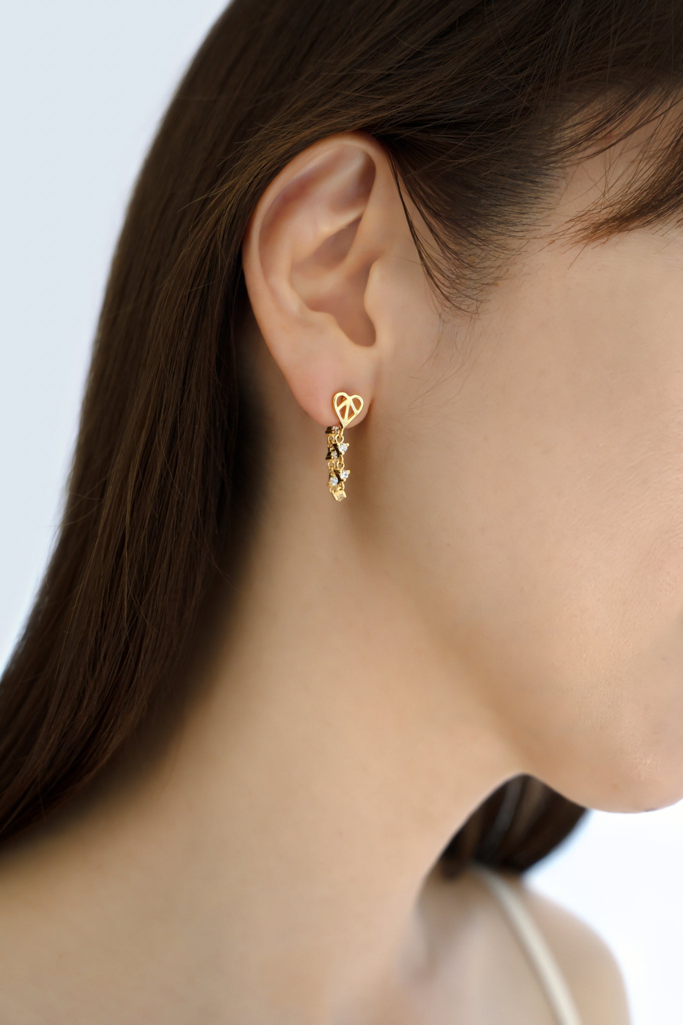 White Zircon Heart Chain Earrings