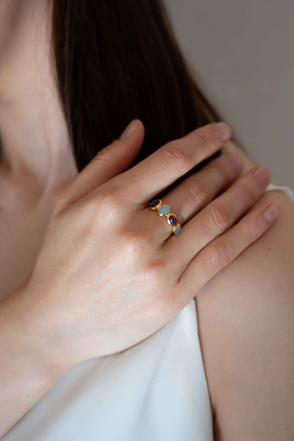 Amethyst & Aqua Chalcedony Balance Ring