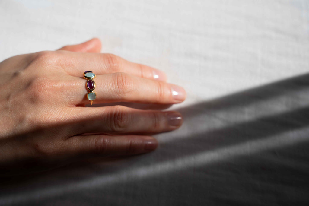 Amethyst & Aqua Chalcedony Balance Ring