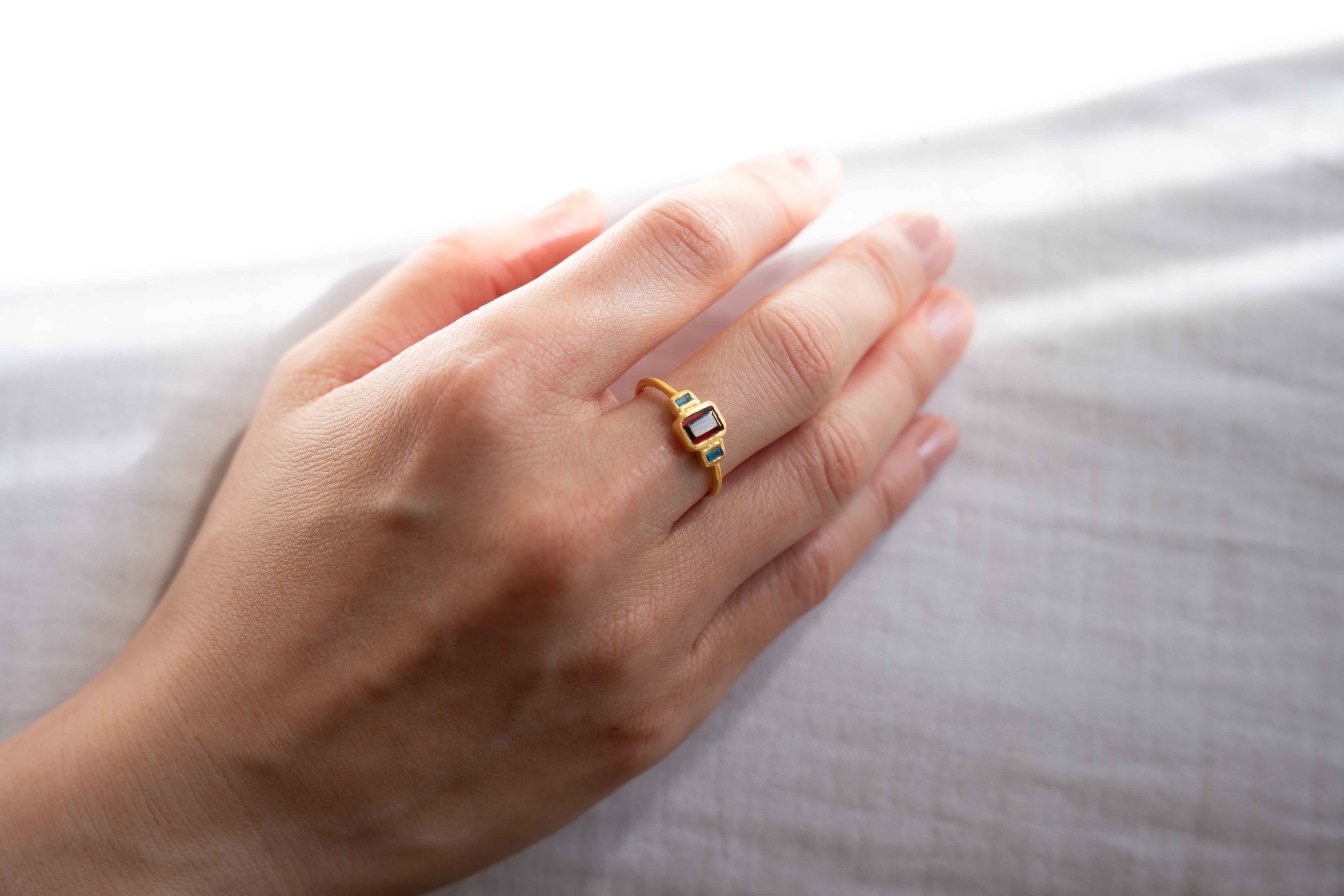 Garnet & Blue Topaz Trinity Ring
