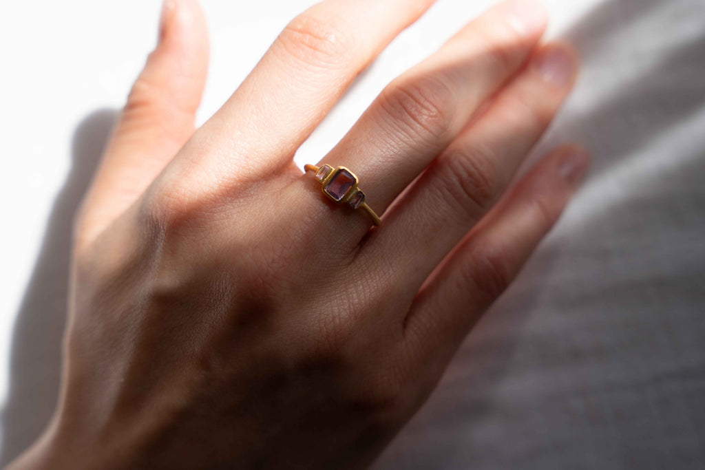 Amethyst & Pink Zircoin Trinity Ring