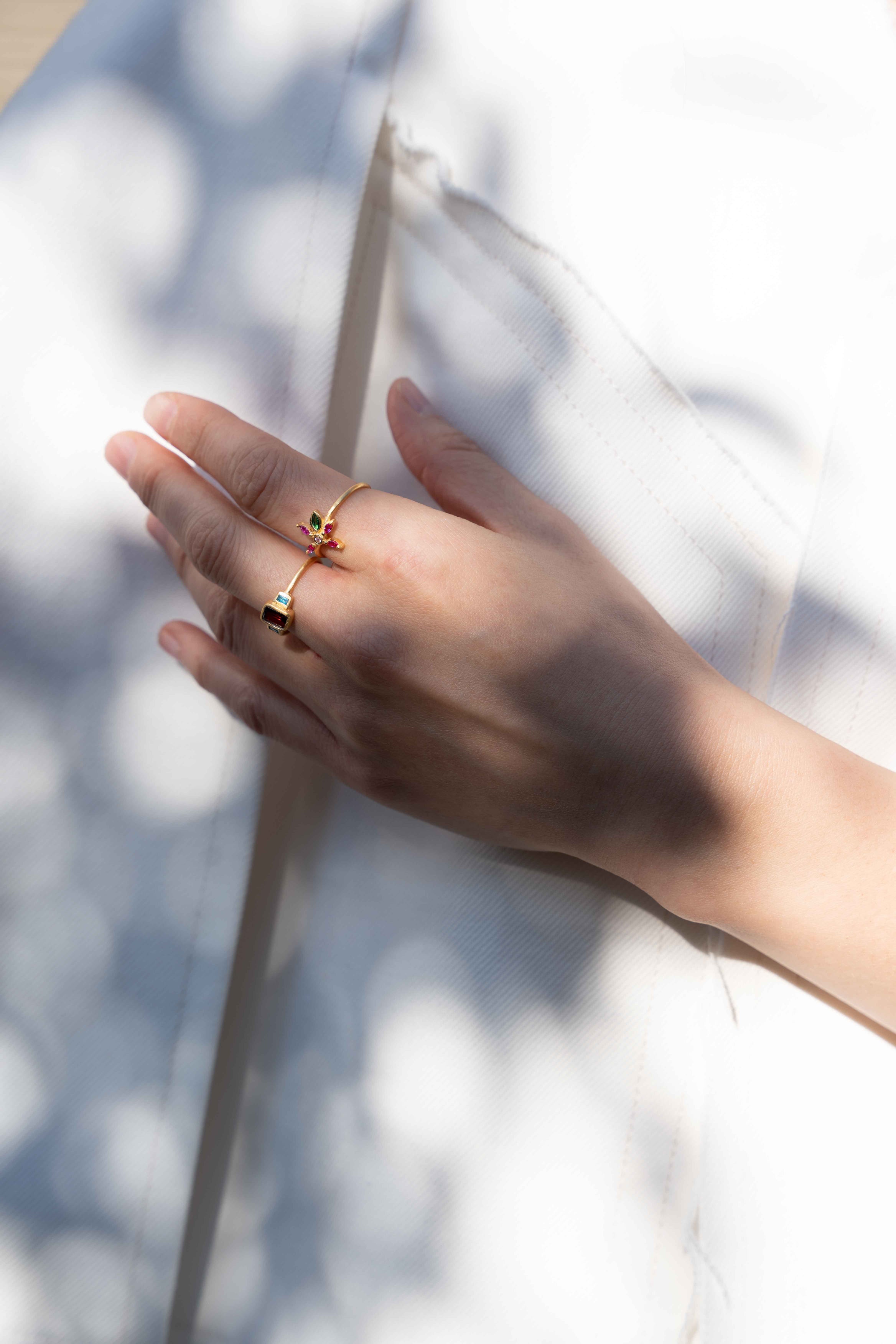 Ruby & Emerald Zircon Petal Bloom Ring