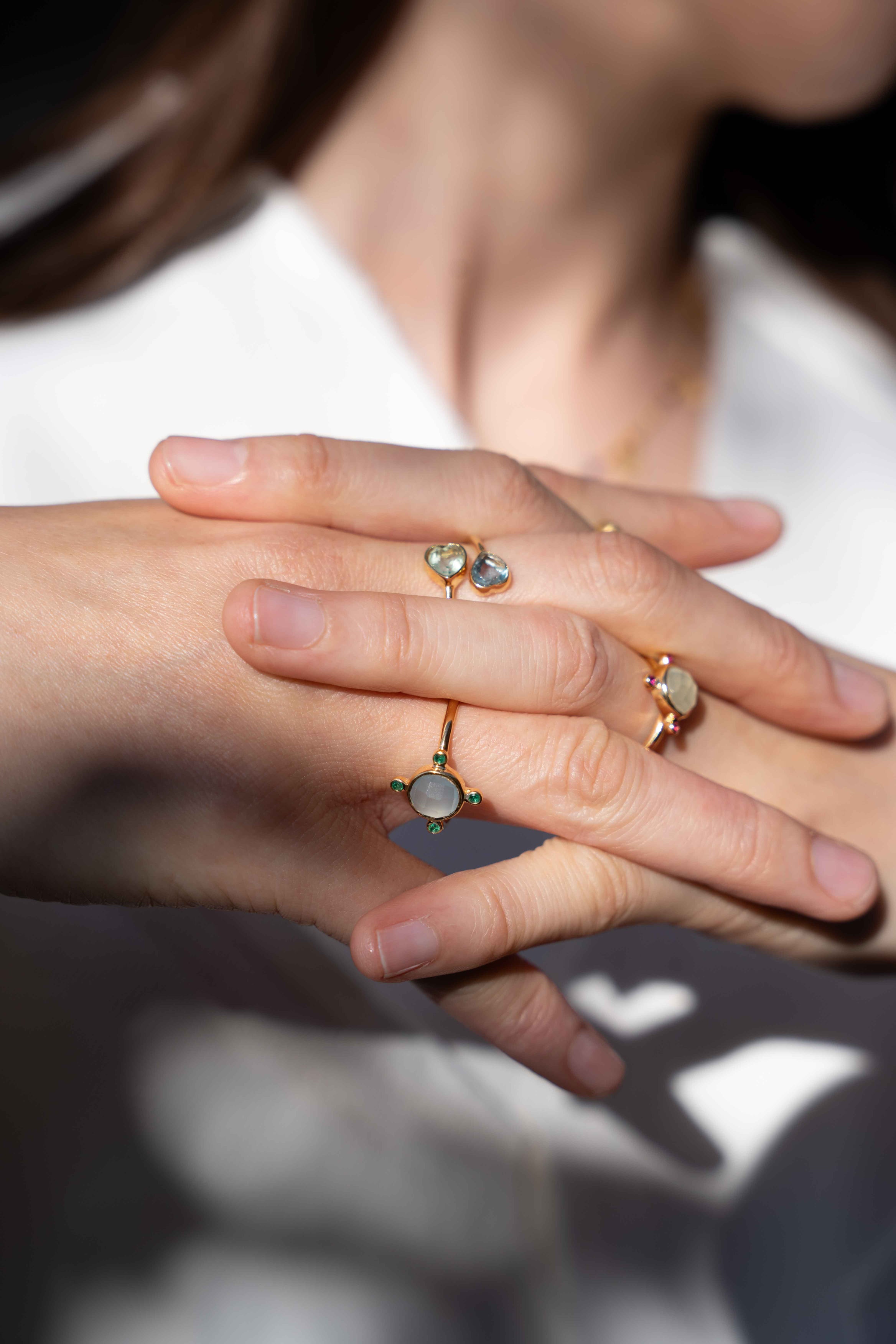Aqua Chalcedony Celestial Ring